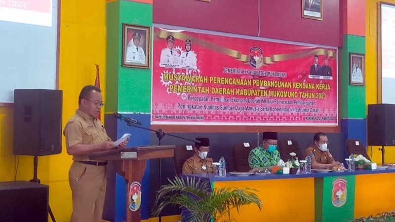 Musyawarah Perencanaan Pembangunan (Musrenbang) Rencana Kerja Pemerintah Daerah (RKPD) Tahun Anggaran (TA) 2023 di aula Bappelitbang Mukomuko, Senin, 21 Maret 2023, Foto: Dok
