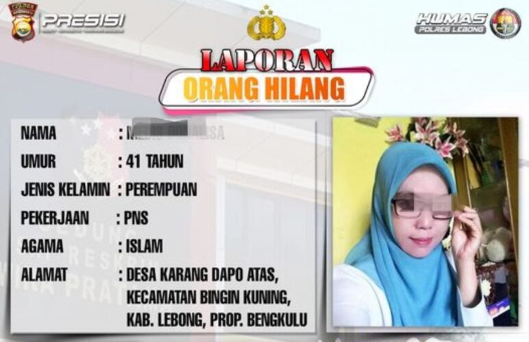 MD (41) wanita yang dilaporkan hilang oleh suaminya, Foto: Dok