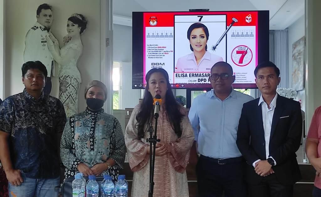 Konferensi Pers Kemenangan Elisa Ermasari Calon Anggota DPD RI Dapil Provinsi Bengkulu di Jalan Ciliwung, Kota Bengkulu, Selasa, 20 Februari 2024, Foto: Dok